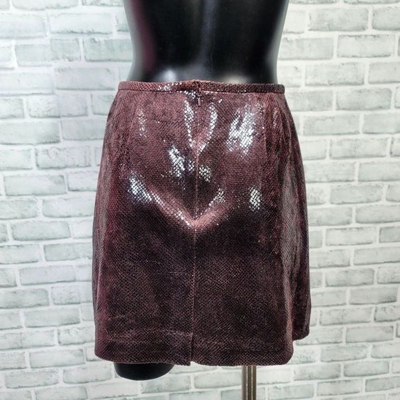 Vintage 90s Cache Womens 4 Dark Burgundy Scale Textured Aline Mini Skirt - Picture 6 of 10